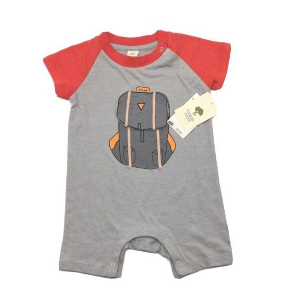 Tucker Tate NORDSTROM Baby Boys Romper Backpack 6 Mo. Red Gray S/S Shorts NEW - Picture 2 of 9
